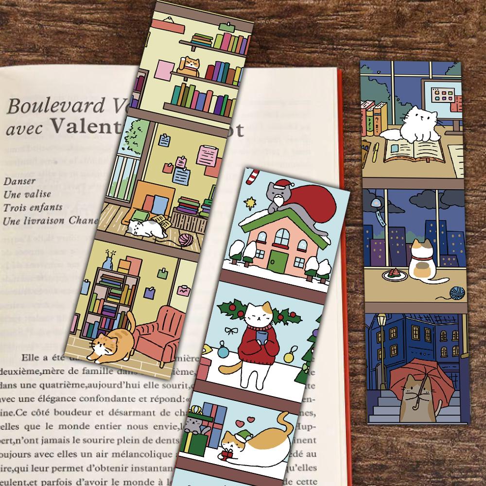 30PCS Cats and Bookshelves Bookmarks Cartoon Graffiti Reading Book Office Stationary Gifts Students Scrapbooking Bookmarks