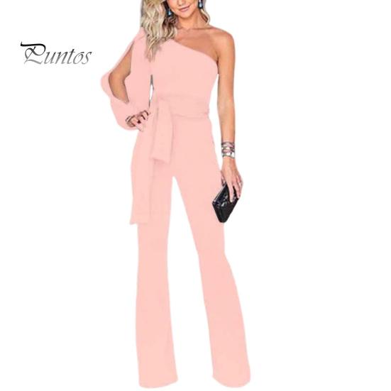 Salopetă de vară, primăvară, pentru femei, cu un umăr, cu o singură mânecă despicată, cu dantelă, talie strânsă, picior lat, culoare pură, stil formal, petrecere, bal, banchet, salopetă lungă