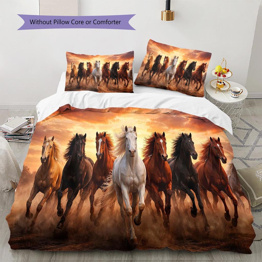 1PC Horse Bedding Quilt Set Quilt Cover Pillowcase Home Decoration Birthday Gift (1 * duvet cover + 2 * pillowcase, without core)