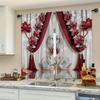 Elegantní červenobílé závěsy s potiskem květin a labutí   vhodné pro dekoraci ložnice a obývacího pokoje