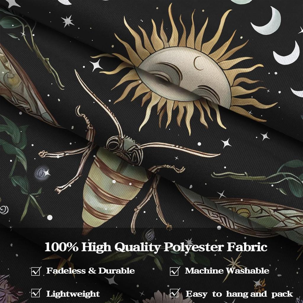 Mystic Celestial Moth Tapestry, Sun Moon Phase Floral Mushroom Print Large Wall Hanging for Bedroom Living Room Aesthetic Decor
