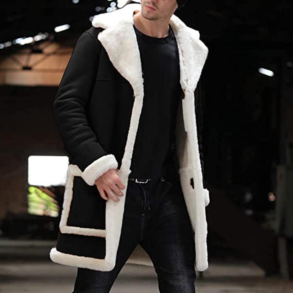 Men's Casual Cardigan Fleece Lined Solid Buttons Wool Long Sleeve Trench Coat