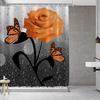 4pcss Orange Raining Roses Butterfly Shower Curtain 4pcs Set, Waterproof Fabric Shower Curtain, Toilet Cover Mat, Shower Mat, 12 Hooks, 71*71 Inch