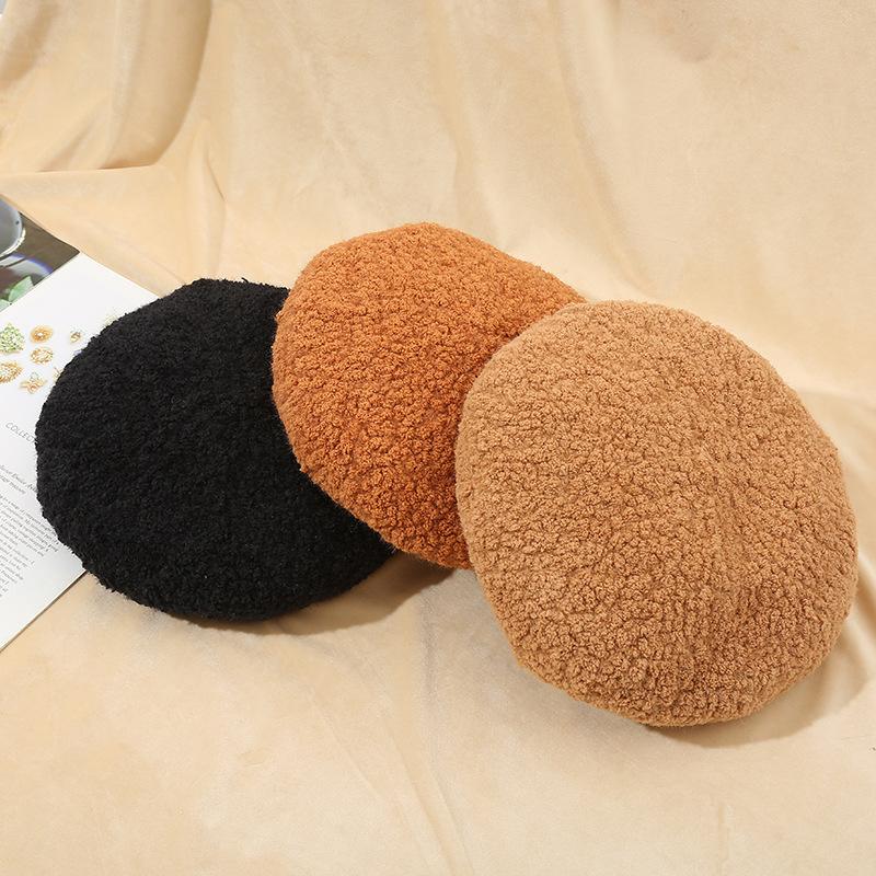 Lamb Wool Beret Female British Style Retro Bud Hat Cute Literary Plush Hat