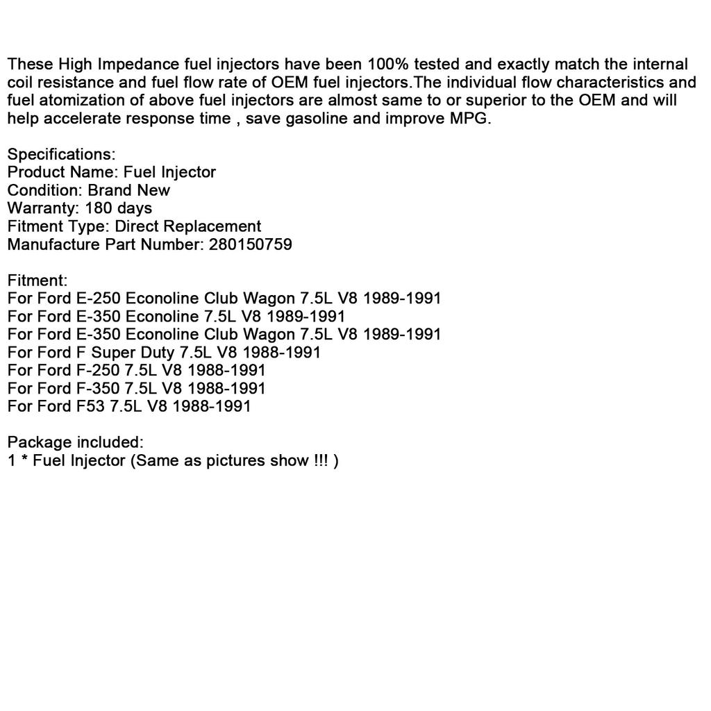 2PCS Fuel Injector 280150759 For Ford E-250 F-250 F-350 F53