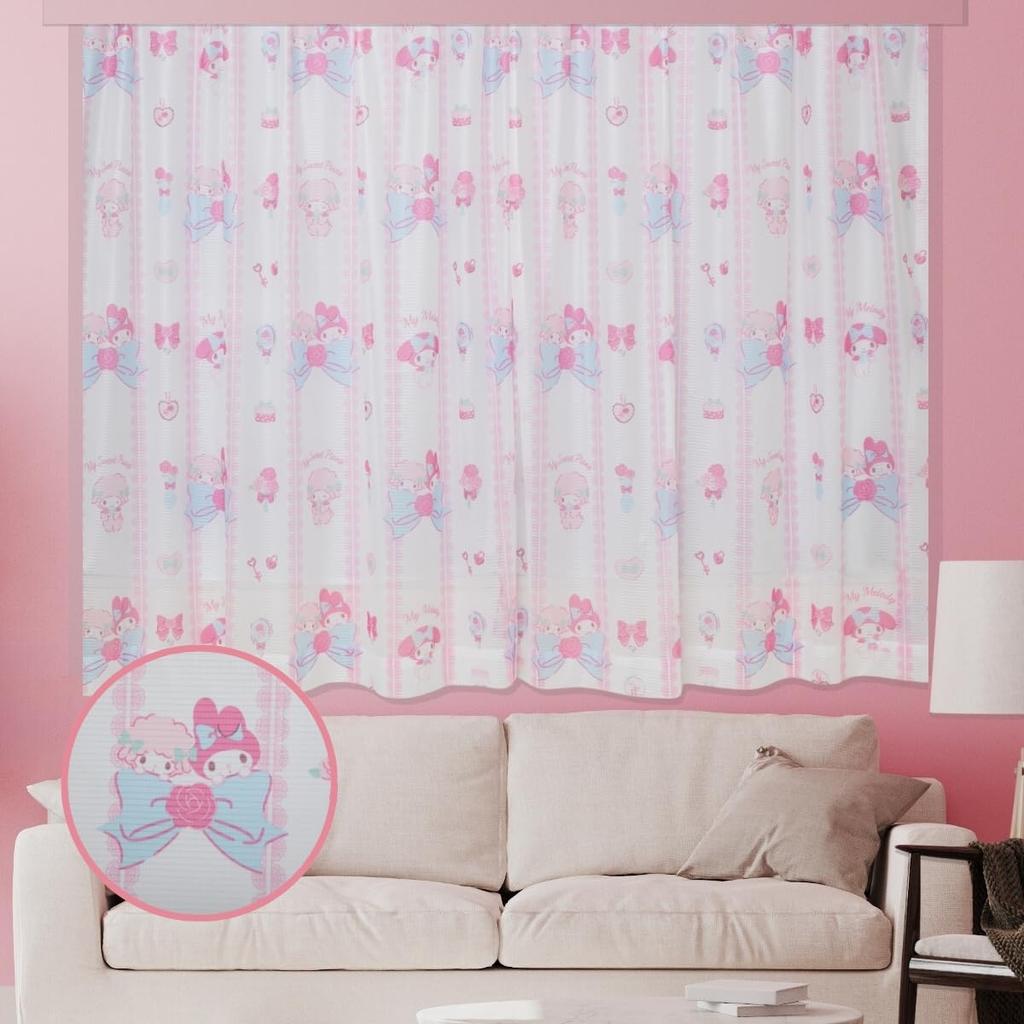 Sanrio My Melody My Sweet Piano UV Protection Lace 100cm x Set of Character & Curtains, 176cm, 2, Washable, SB-675-S
