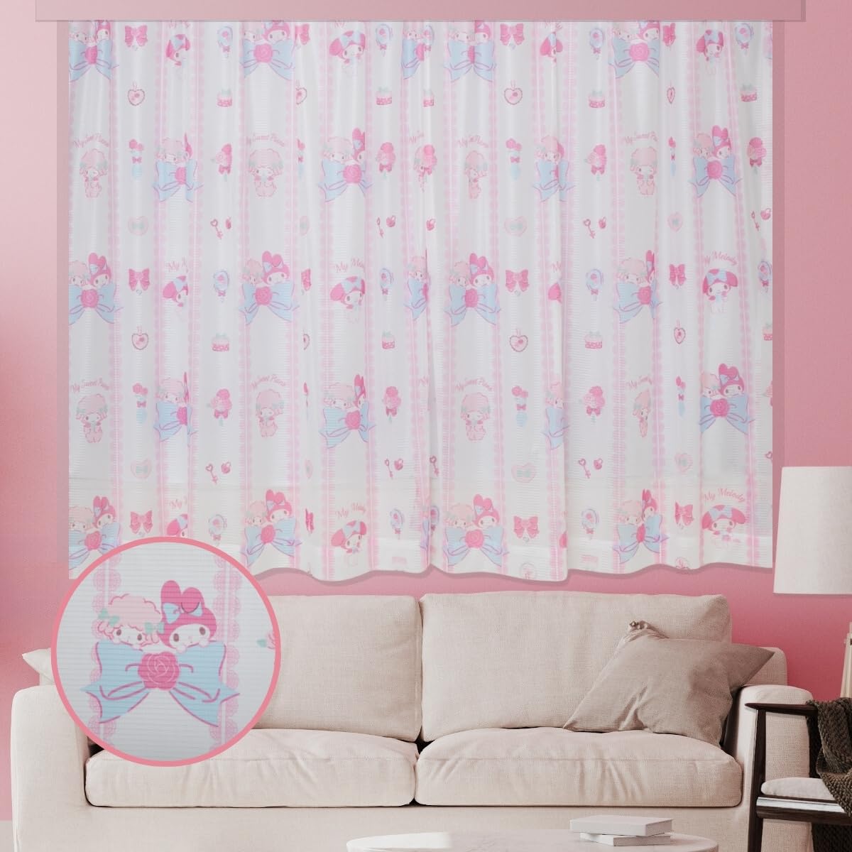 

Sanrio My Melody My Sweet Piano UV Protection Lace 100cm x Set of Character & Curtains, 133cm, 2, Washable, SB-675-S