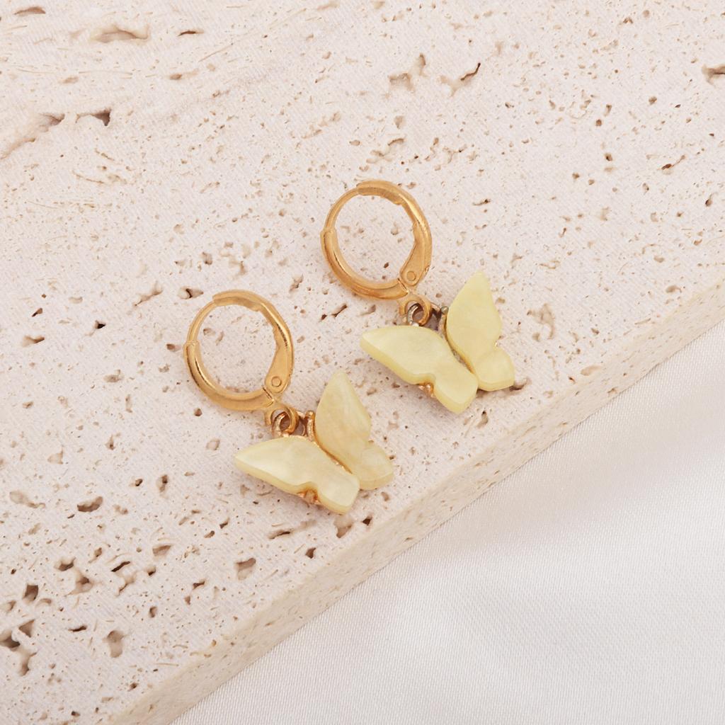 Fashion New Women's Butterfly Earrings Colored Acrylic Butterfly Pendant Gold Ear Buckle Ear Accessory Set