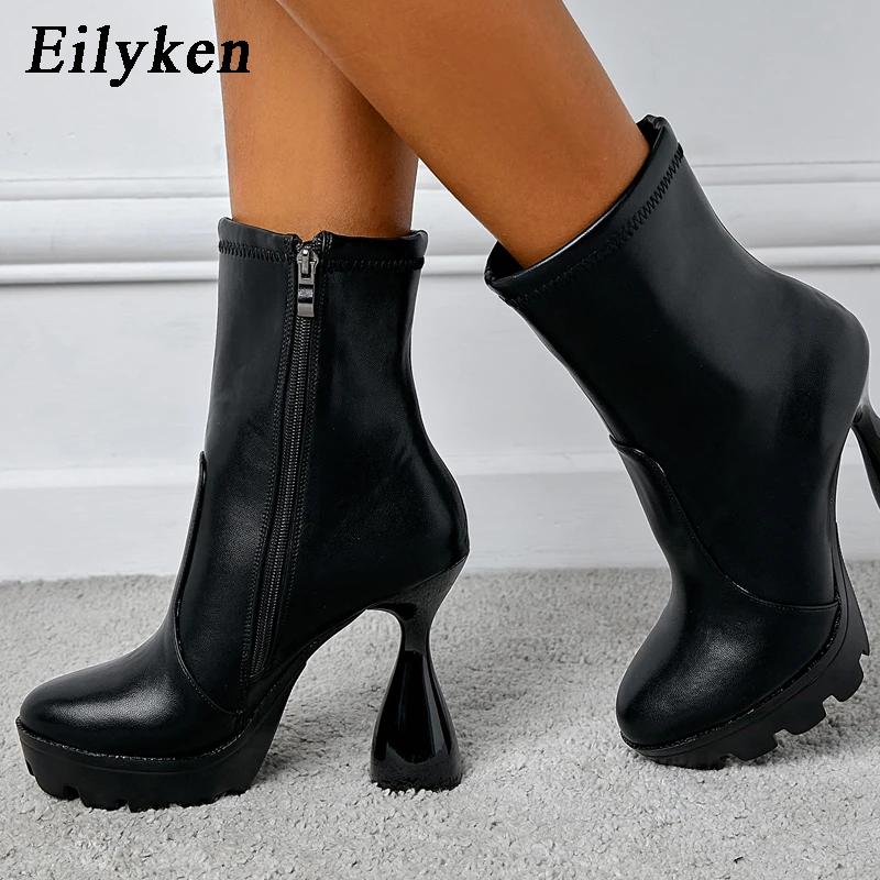 Eilyken Fashion Platform Women Ankle Boots Roman Round Toe Strange Style Chunky Heels Stripper Shoes Tacones Mujer