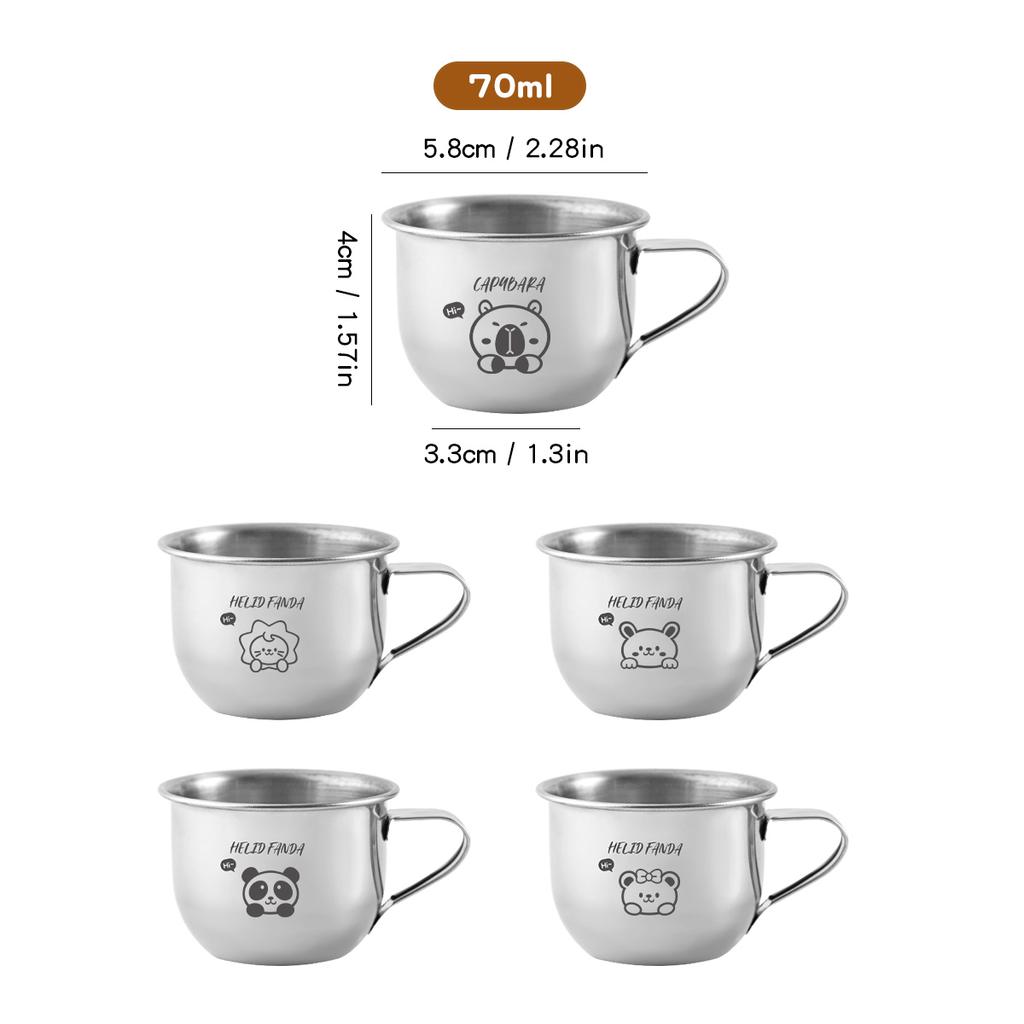  Mini-Wasserbecher aus Edelstahl 304 mit Henkel, niedliches Capybara-Motiv, Milch- und Kaffeebecher, robuster Trinkbecher für Kinder und Schüler