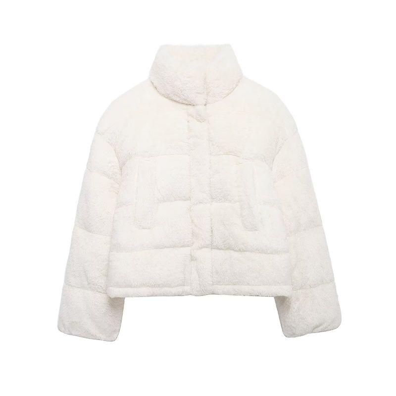 

Kaslead Новое поступление Женская одежда Модный стиль Модный Меховой Свободный На молнии Воротник-стойка Хлопковое пальто 1185524 White L