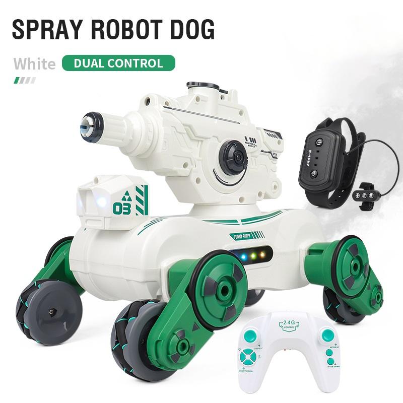 2.4G 4WD RC Battle Spray Tank, Swing Arm Mechanical War Dog, Gesture Watch Sensing Toy, Birthday Gift for Boys