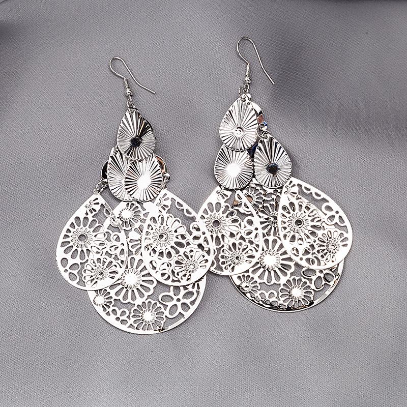 European and American Multi-Layer Hollow Metal Geometric Tassel Earrings