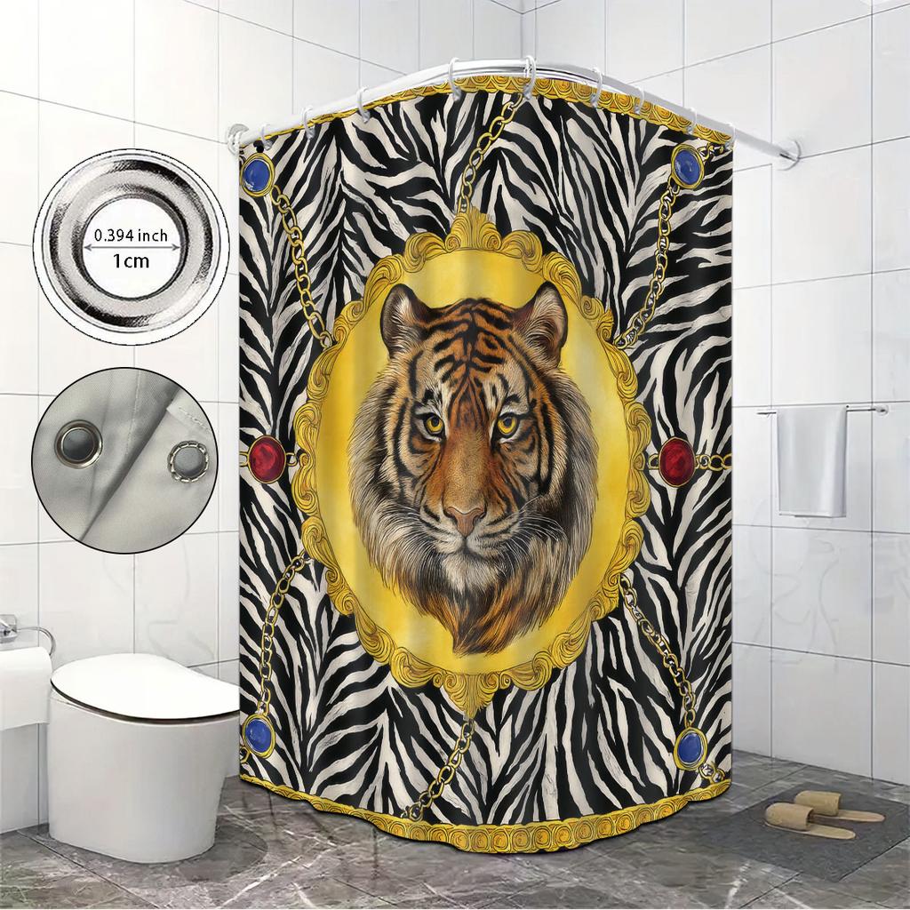 1Pc Leopard Print Tiger Print Waterproof Shower Curtain Bathroom Partition Privacy Multiple Sizes With 12 Hooks Easy To Install