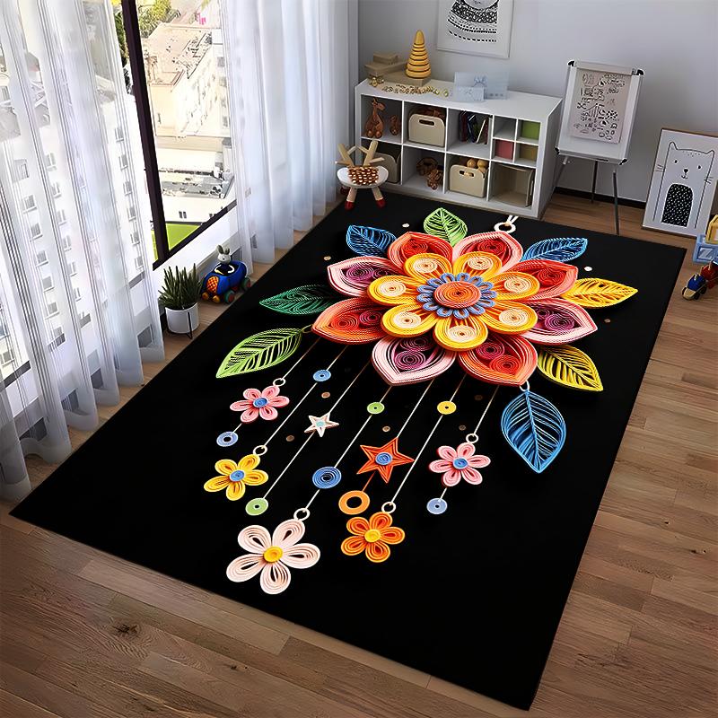 Abstract Multicolor Floral Pattern Carpet with Star and Leaf Design Suitable for Use As an Anti-slip for Living Room Bedroom Sofas