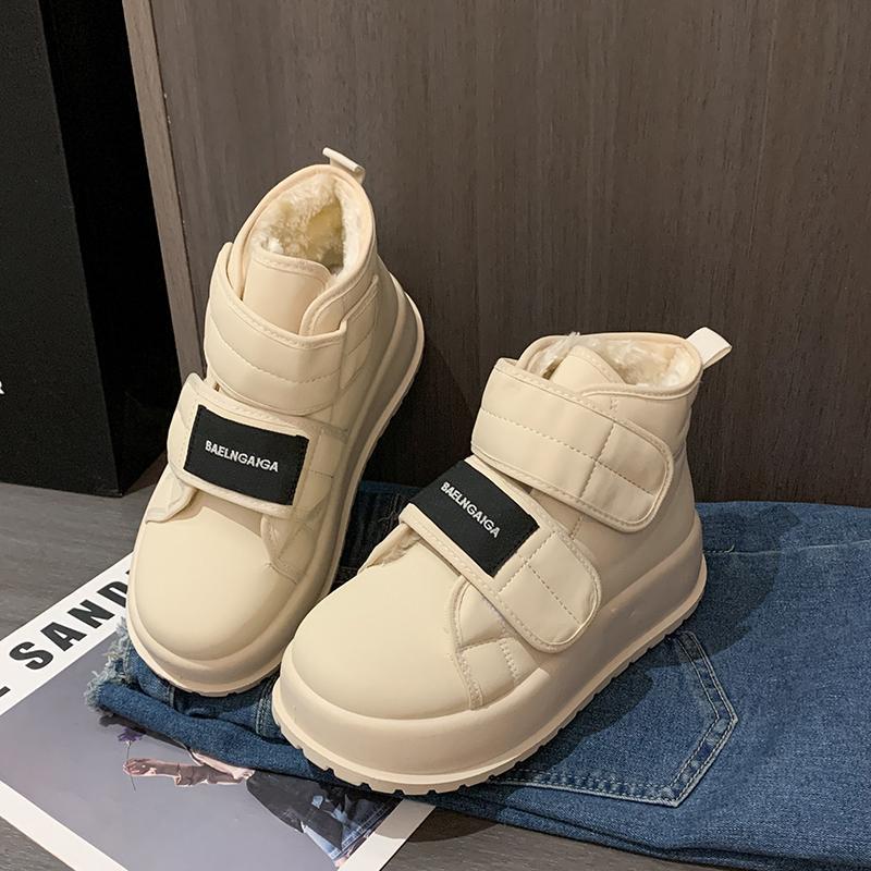 

2025 новые высокие зимние ботинки из бархата на липучках, зимние ботинки, женские маленькие белые туфли, теплые хлопковые туфли на толстой подошве 40 бежевый