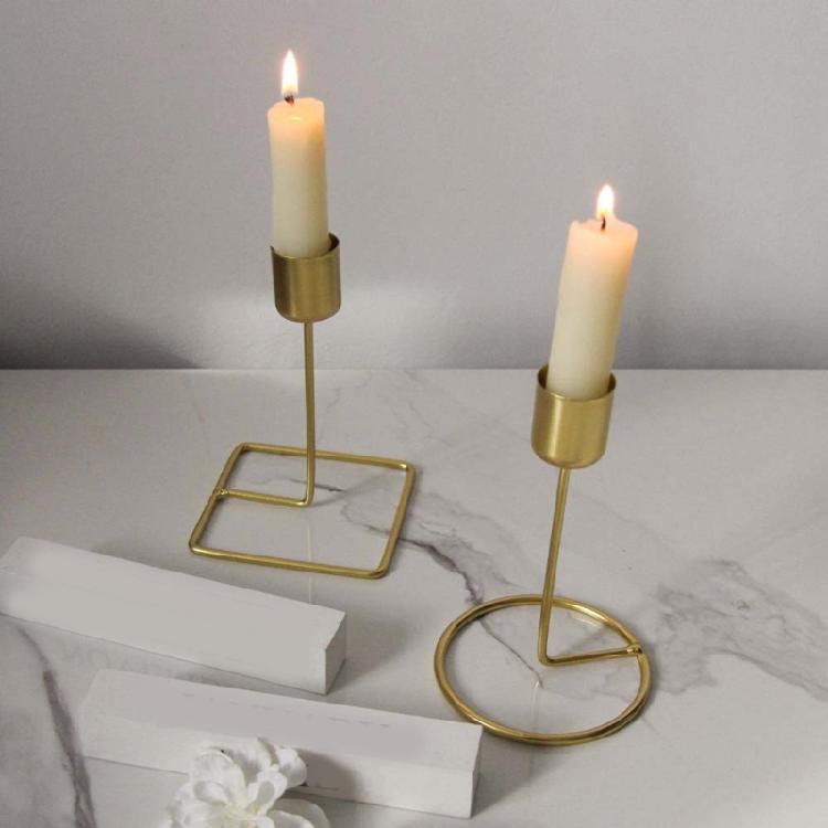 European Metal Crafts Candle Stand with Round Base Golden Taper Candle Holder Candlestick for Home Centerpieces Decors