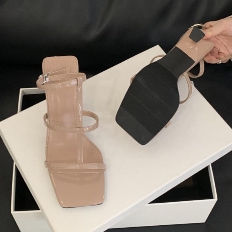 Sommer 2025 Schmaler Riemen Schnalle Designer Sandalen Damen Sexy Quadratische Zehen Offene Zehen Dünner Absatz Pumps Lässig Strand Marken Pantoletten Weiblich