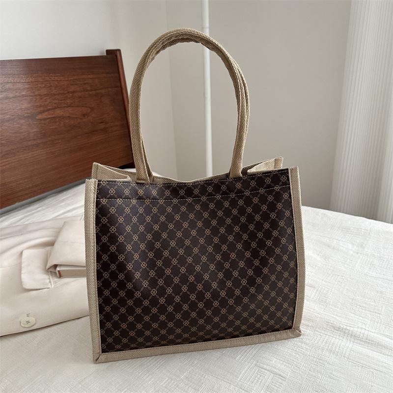 

Сумка Женская На Плечо Льняная Сумка Ручной Работы Большой Вместимости Портативная Модная И Flower Coffee