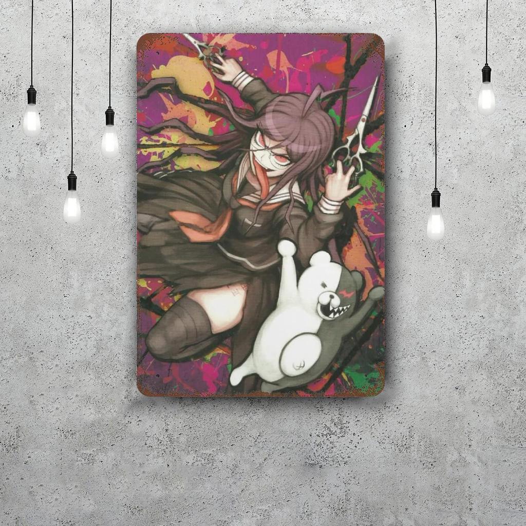 monokuma Cartoon Retro Vintage Tin Sign Poster Decorative Plaque Metal Plate Wall Decor