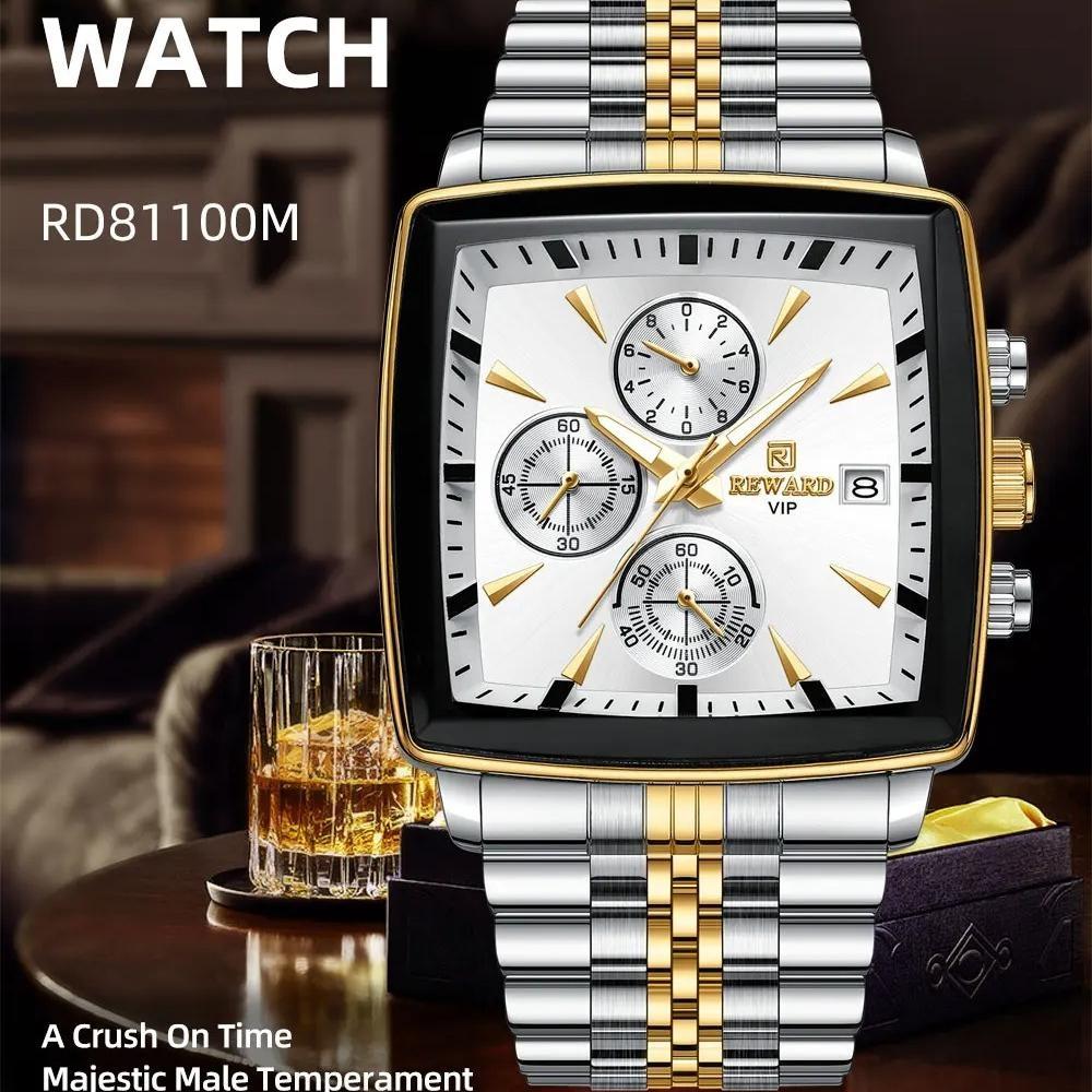 Fashion Square Quartz Watch Men's Luxury Steel Strip Business Date Chronograph Watches