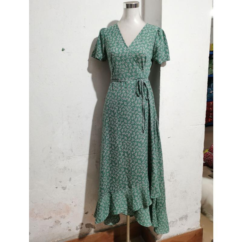 Dámské letní šaty květinové s výstřihem do V kardigan na zavazování krátký rukáv bohémské volné prázdninové šaty