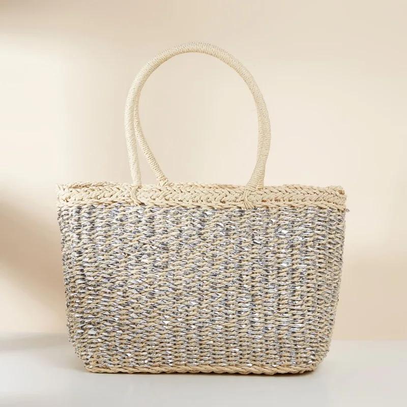 Summer New Paper Rope Hand-woven Straw Bag for Women  Seaside Holiday Beach Bag Bali Shopper Purse Handbag