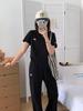 Korean Style Embroidered T-shirt & Wide-Leg Pants Two-Piece Set - Women's Summer Fashion Sportswear