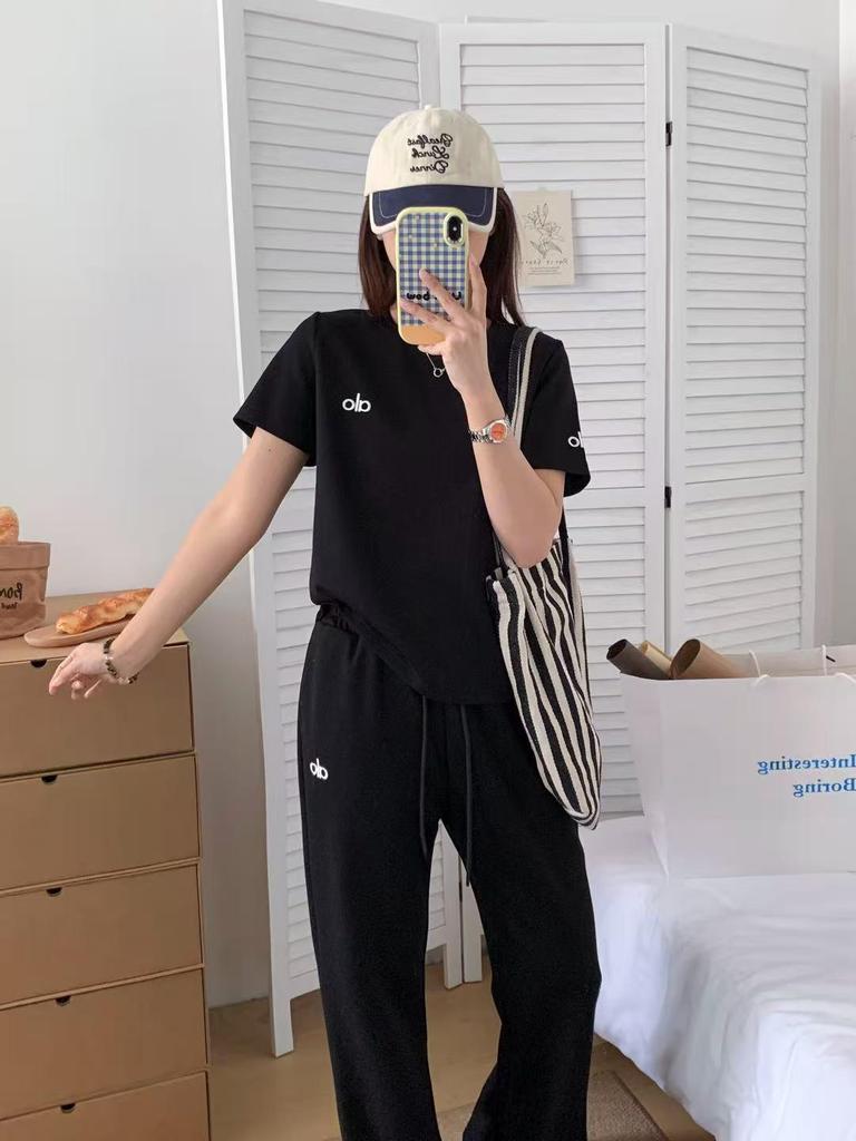 Korean Style Embroidered T-shirt & Wide-Leg Pants Two-Piece Set - Women's Summer Fashion Sportswear