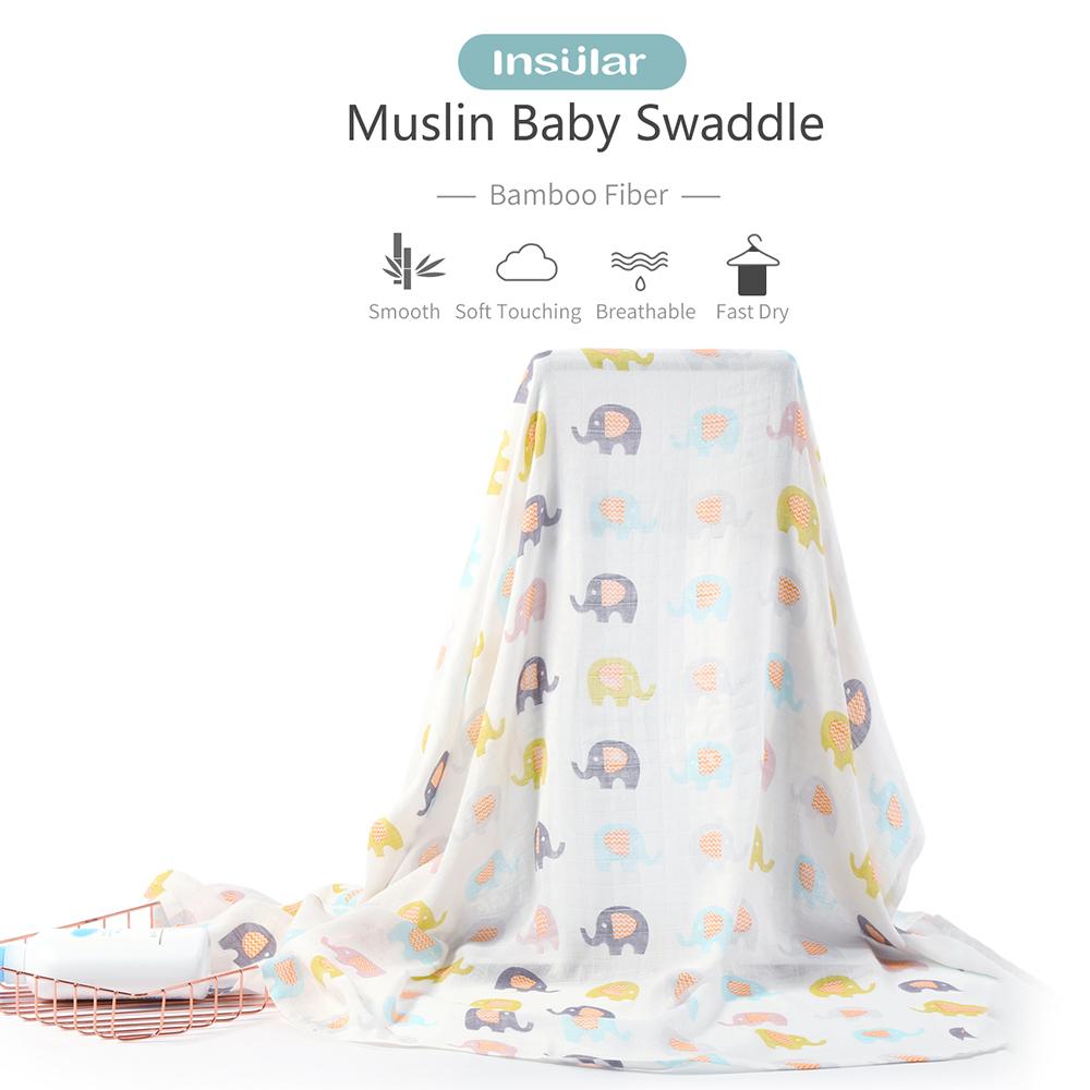 Insular Muslin Swaddle Blanket Bamboo Fiber & Cotton Baby Blankets Soft & Breathable Portable