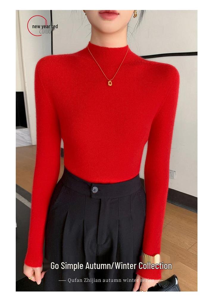 2025 Autumn/Winter Women's Half-High Neck Andy Velvet Slimming Knit Sweater - New Arrival