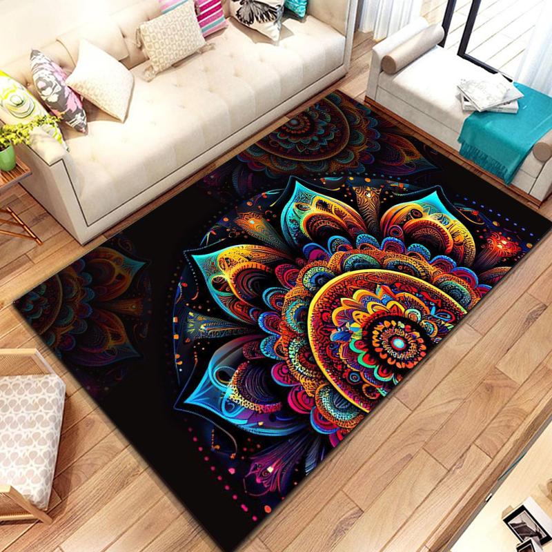 Rainbow 7 Chakra Mandala Bohemia Area Rug,Carpet Rug for Living Room Bedroom Sofa Doormat Decor,Yoga Soft Non-slip Floor  Rugs