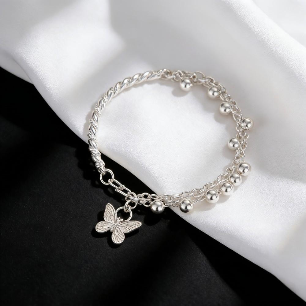 Sweet Beaded Bracelet Zinc Zinc Alloy Simple Bracelet Bangle Butterfly Pendant Bracelet  Daily