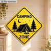 Plaque Métal Aluminium Jaune 2D Plate 1 pièce Zone Camping, Signalisation Design Graphique Tente Arbre Lune, Décor Extérieur Imperméable pour Camping Cabane Camping-car Jardin