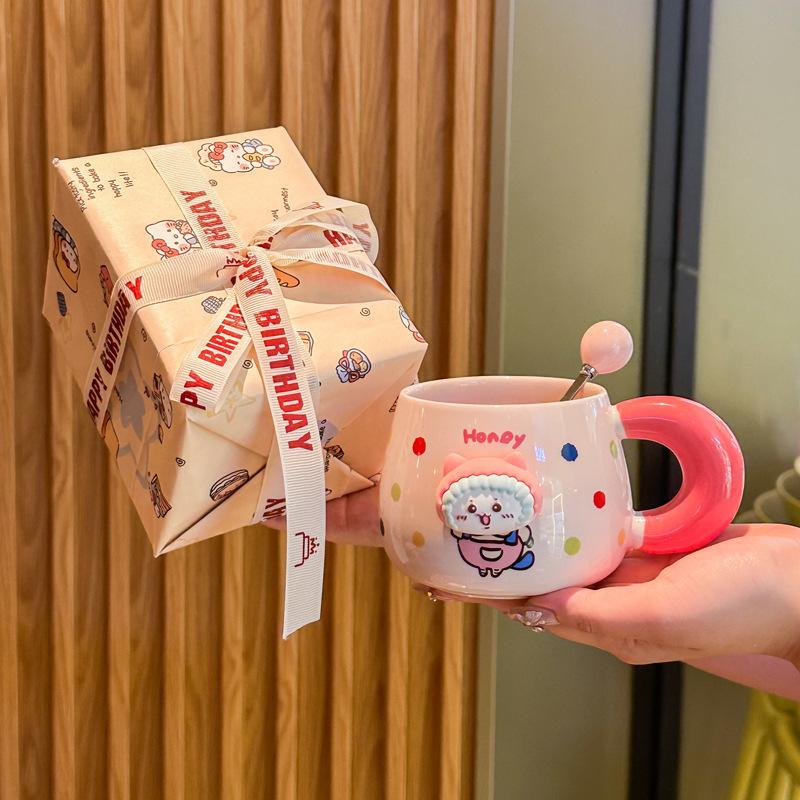 High Looking Cute Ceramic Cup Couple with Cup Girls Home Coffee Cup Children Mug Birthday Gift