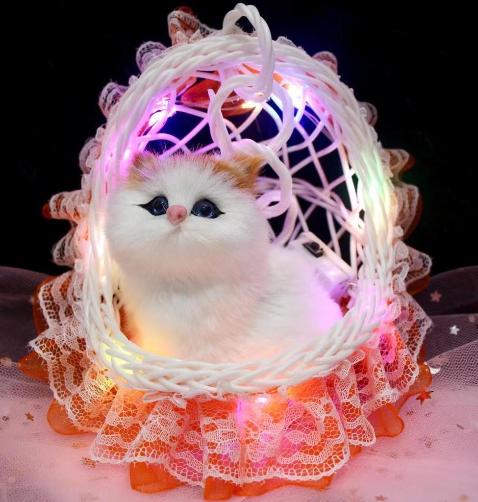 Lace Hanging Basket with Light-Up Plush Cat - Perfect Gift for Girlfriend or Doll Lovers