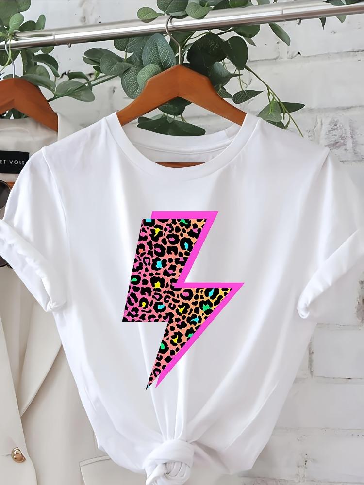 

Womens Cheetah and Neon Lightning Pattern TShirt Womens ShortSleeved Round Neck Casual Top Cheetah Print Clothing S