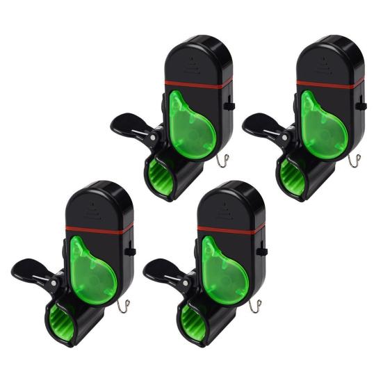 4 stk Fiske Stang Bitt Alarm Vanntett LED Varsel med Høy Summer Clip-On Elektronisk Nattfiske Sensor for Alle Stenger