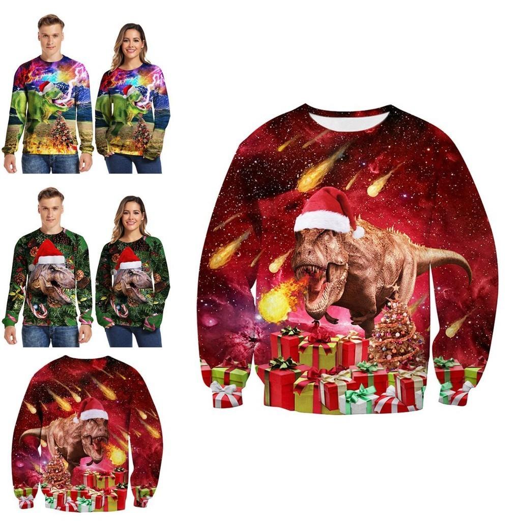 Suéter de Natal Feio Aconchegante e Festivo com Design de Dinossauro para Mulheres e Homens