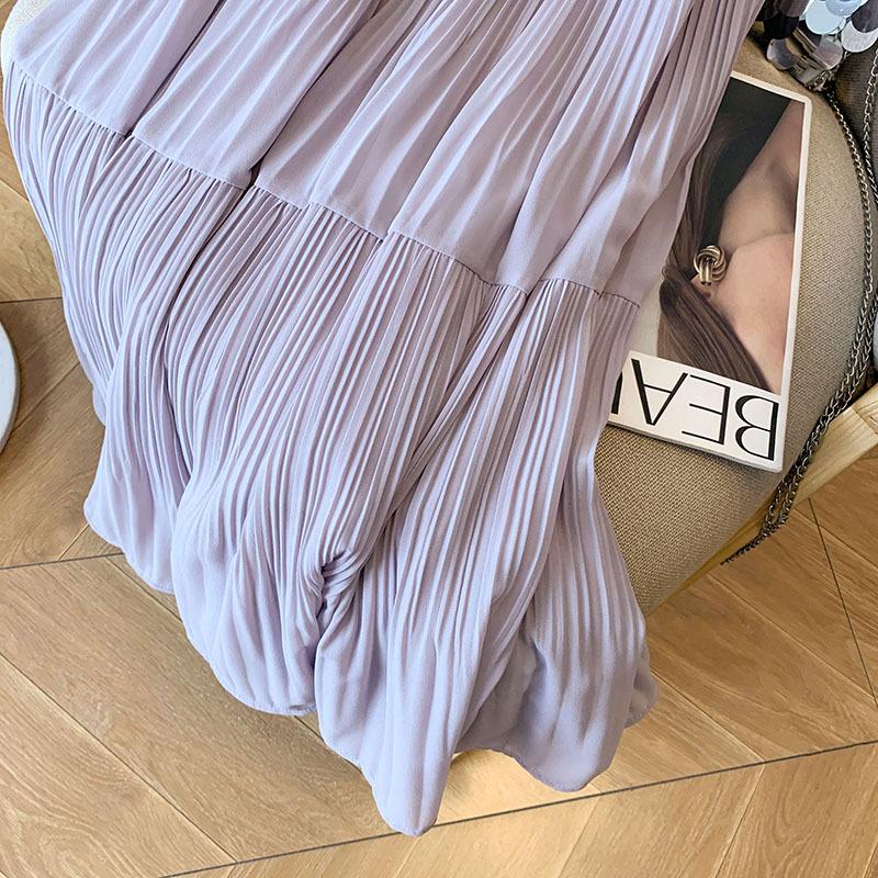 Women's Spring 2025 Purple Fairy Gauze Skirt: Slim, Versatile, Pleated Design