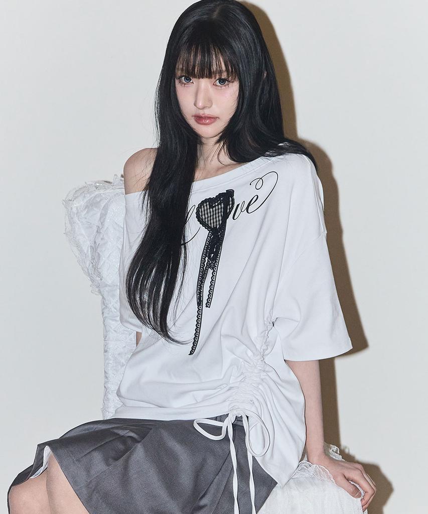 ILLIGO Love One-Shoulder Oversized T-Shirt White