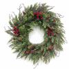 Simulated Pine & Cypress Christmas Wreath with Red Berries, Pine Cones, and Dry Branches - Door Hanger Decoration