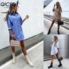 Women's Fashion Autumn Winter Solid Color Print Long Sleeve POLO -Neck Casual Dresses