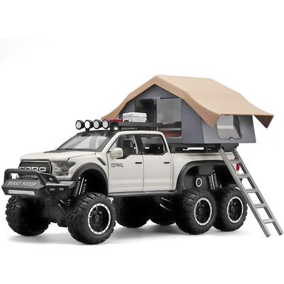 1/24 Scale Ford F150 Raptor Diecast Trucks Model, F150 Pickup Truck with Sightseeing Cabin,Pull Back Toys with Light and Sound, Trucks Toy for Kids