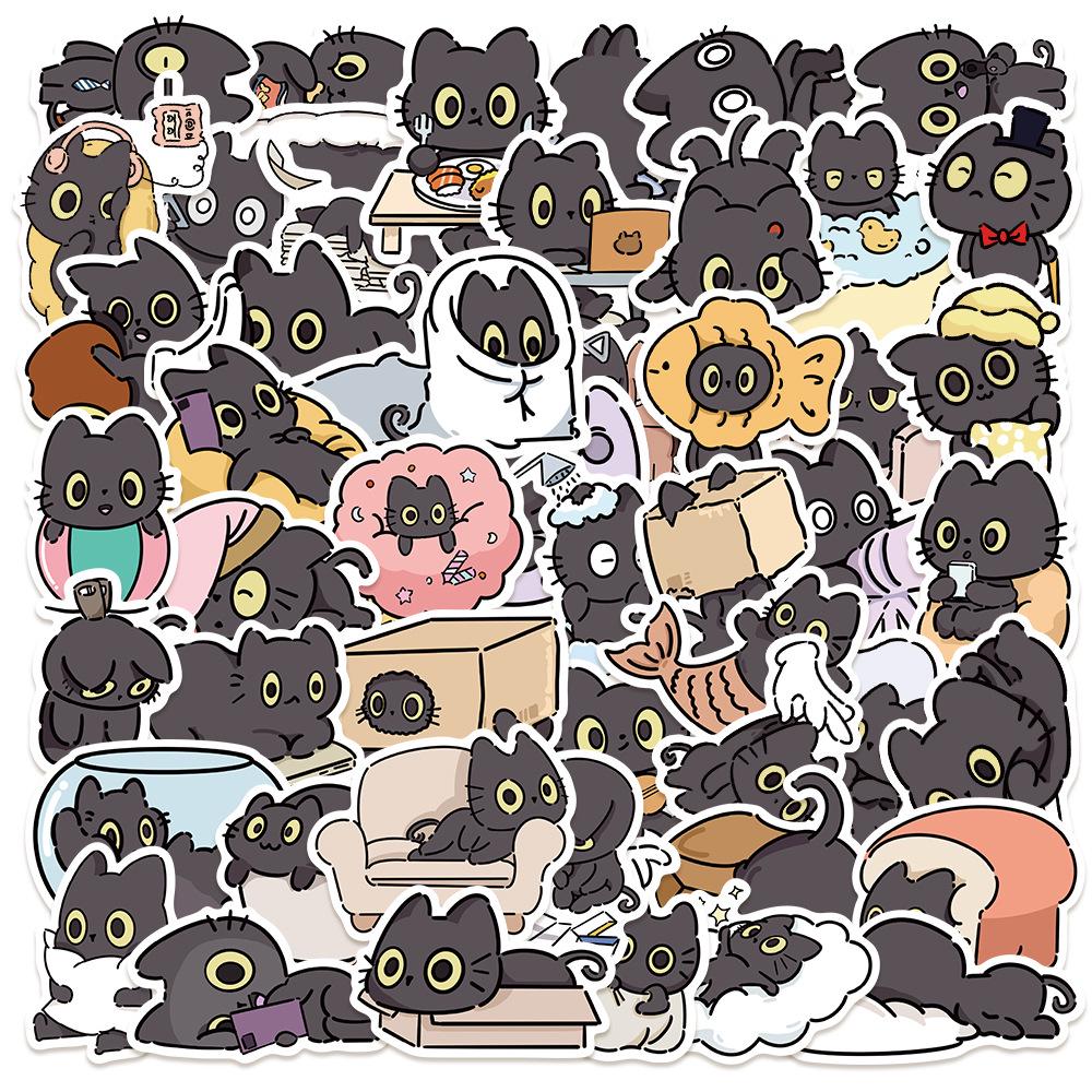 50 Black Cat Cartoon Stickers for Phone, Computer, Journal, Desktop, and DIY Decor