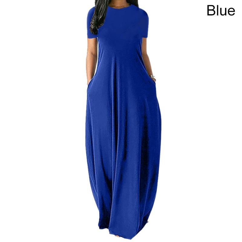 Women Casual Loose O-Neck Long Dresses Short Sleeve Summer Beach Dress Elegant Evening Party Dress
