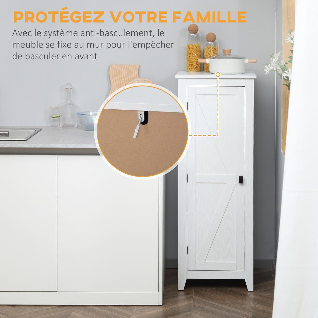 Armoire de rangement Buffet de cuisine Unité de rangement pour salle de bain Gain de place Style classique avec 3 étagères réglables - Hauteur 120 cm en Bois Blanc