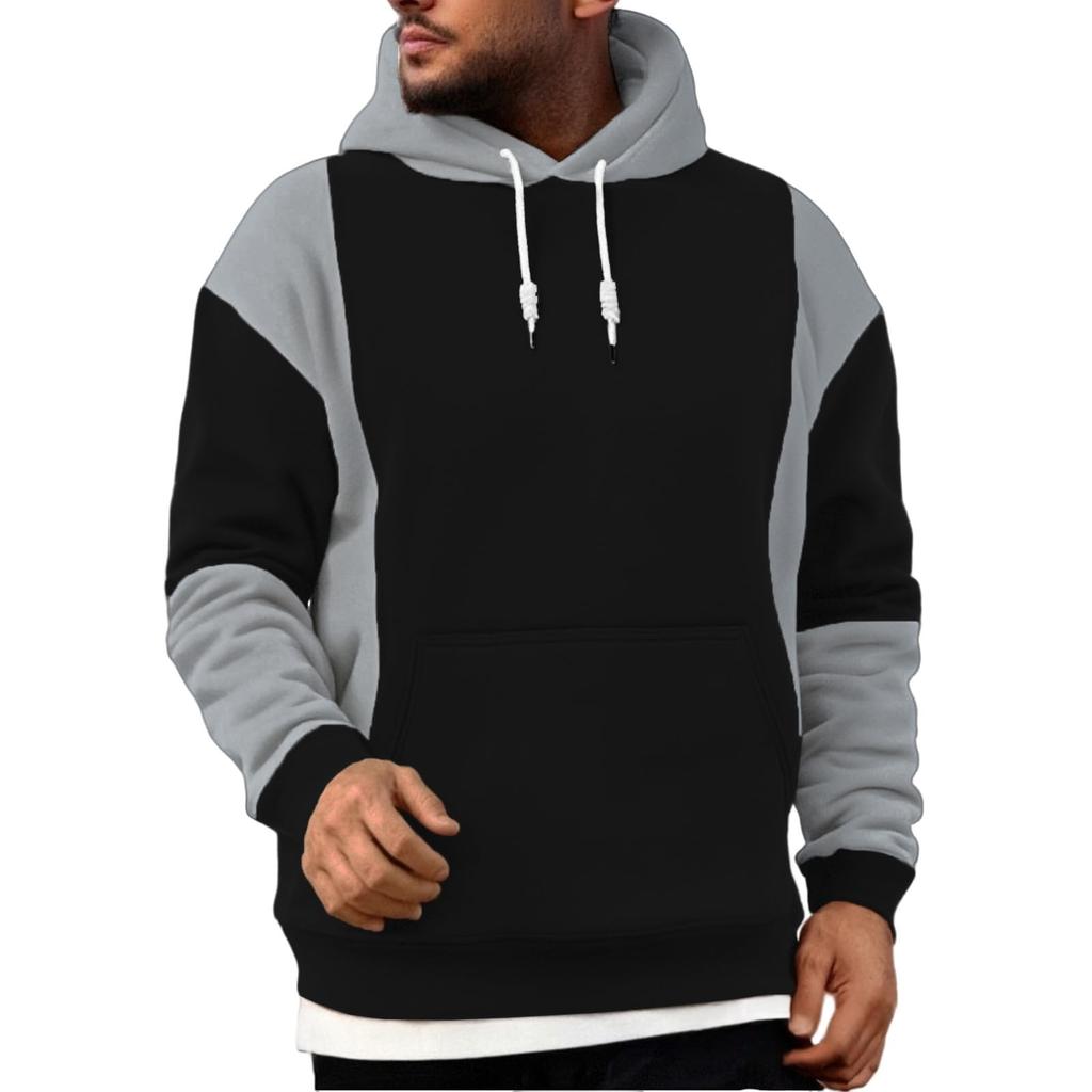 Men's Patchwork Color Block Long Sleeved Casual Hooded Sweatshirt