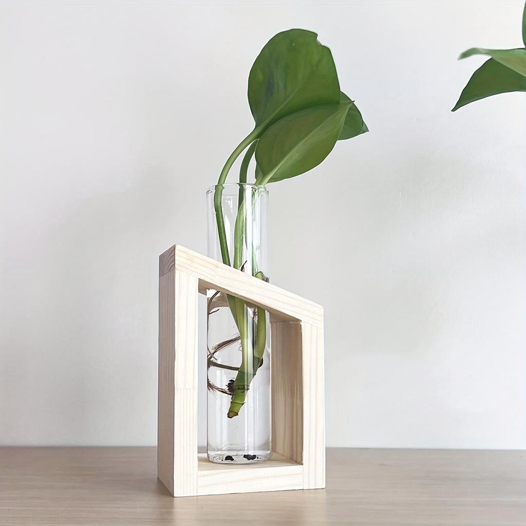 Test Tube Glass Vase Plant Propagation Station Hydroponic Vases for Plants with Wooden Stand Terrarium Office Home Desktop Decor