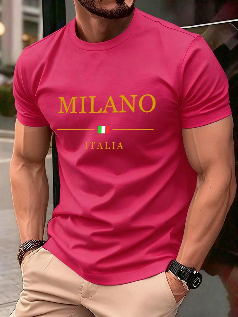 Milano Italien Letter Print Herren T-Shirts Baumwolle Sommer Oversized Rundhals Oberteile Kurzarm Weiches T-Shirt Lässige Herrenbekleidung